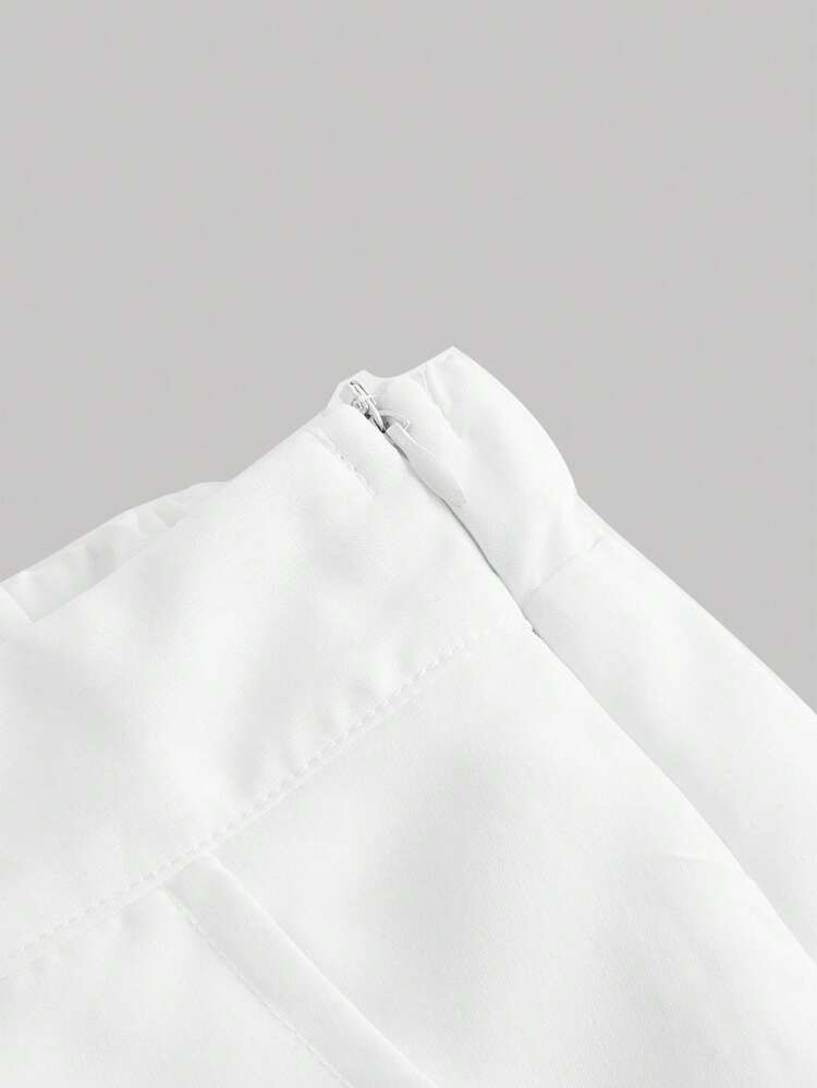 Plus Size Women's White Double Layer Ruffle Hem Tie Waist Skirt