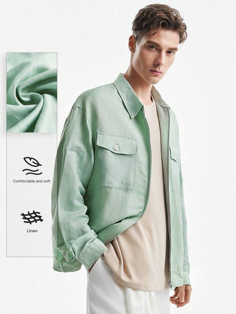 Men's Linen Weave Casual Jacket, Spring & Summer Long Sleeve, For Fall Winter