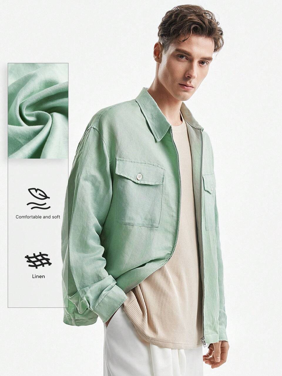 Men's Linen Weave Casual Jacket, Spring & Summer Long Sleeve, For Fall Winter