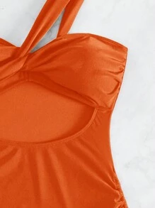 Swim SXY Màu thuần Xu hướng: Cắt giảm Áo tắm một mảnh Với dây rút Bên - trái cam - Xem 6