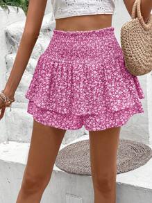 Breezaya 女性全印花抽繩夏季短褲,隨機切割圖案 - 玫紅色 - 查看 5