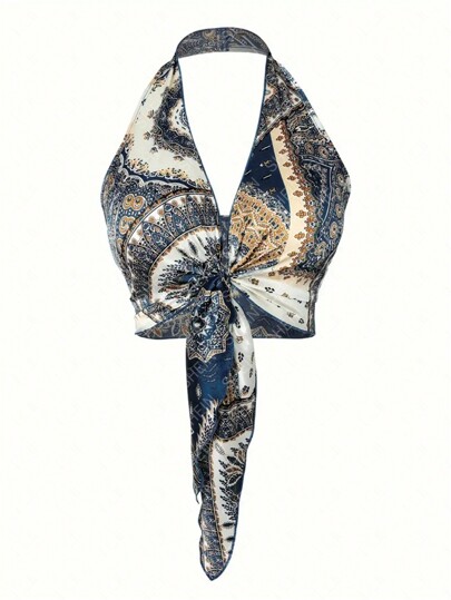 INAWLY Blusa de mujer con cuello de lazo y estampado floral vintage, camiseta gráfica para mujer