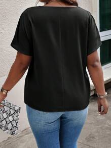 EMERY ROSE 加大尺碼純色圓領打結前衣 - 黑色 - 查看 2