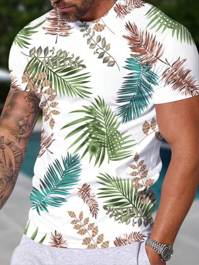 Manfinity VCAY Men's Floral Print Short Sleeve Casual T-Shirt, Spring And Summer