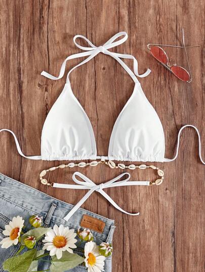 Swim Vcay Top De Bikini De Color Liso Con Cuello Halter De Talla Grande Para Playa Y Natación