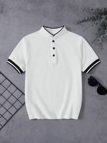 Áo sơ mi POLO cổ bẻ cài nút một phần cho bé trai tuổi teen/tuổi teen, tay ngắn giản dị, nhẹ, mặc hàng ngày cho mùa hè - trắng - Xem 5