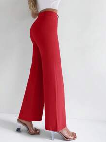 EURMUSE Solid Seam Front Straight Leg Suit Pants - Red - View 4