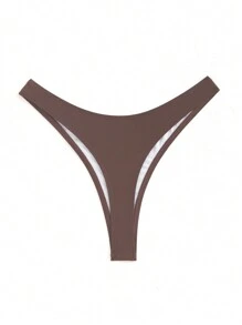 Swim Basics Bottom de bikini de tanga de unicolor para mujer para playa veraniega - Marrón - Ver 2