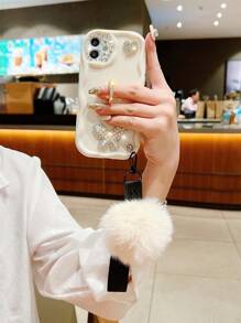 Butterfly Decor Phone Case With Plush Ball & Ring Holder - Multicolor - View 2