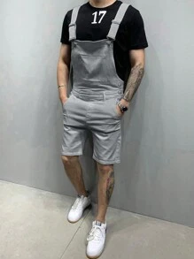 Manfinity Homme Pantalones Cortos De Tirantes Sólidos Casuales De Verano Para Hombre - Gris - Ver 1