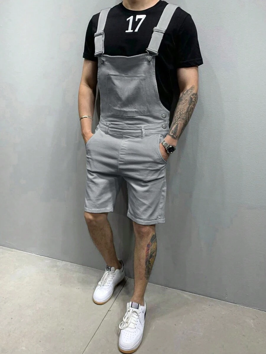 Manfinity Homme Pantalones Cortos De Tirantes Sólidos Casuales De Verano Para Hombre - Gris - Ver 1