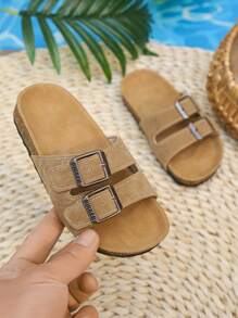 夏季男女兼用海灘搭扣涼鞋，舒適防滑波扣拖鞋適用於兒童 - 卡其色 - 查看 3