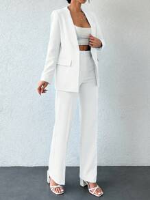 EURMUSE Women's Shawl Collar Long Sleeve Single Button Blazer Jacket And Pants Set