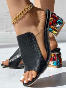 Women's Summer Floral Open Toe High Heel Sandals - Black - View 5