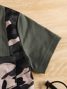 Fashionable Baby Boy Camouflage Printed Green Short Sleeve Set For Spring/Summer - Army Green - View 4