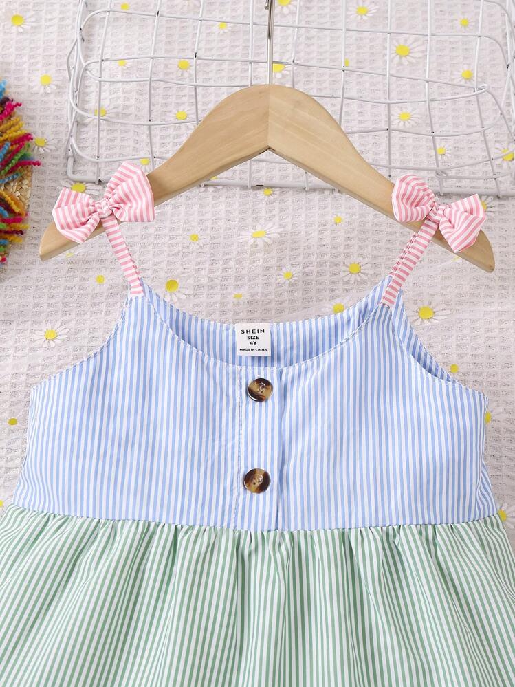 SHEIN Váy xếp lớp dây đeo spaghetti sọc màu thường ngày cho cô gái trẻ cho mùa hè - Nhiều màu - Xem 3