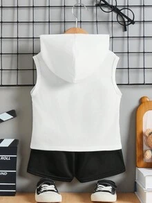 Traje de Colete com Shorts de Pescoço Redondo Simples e Padrão Sorridente Casual para Bebê Menino Adequado para o Verão - Multicolorido - Ver 2