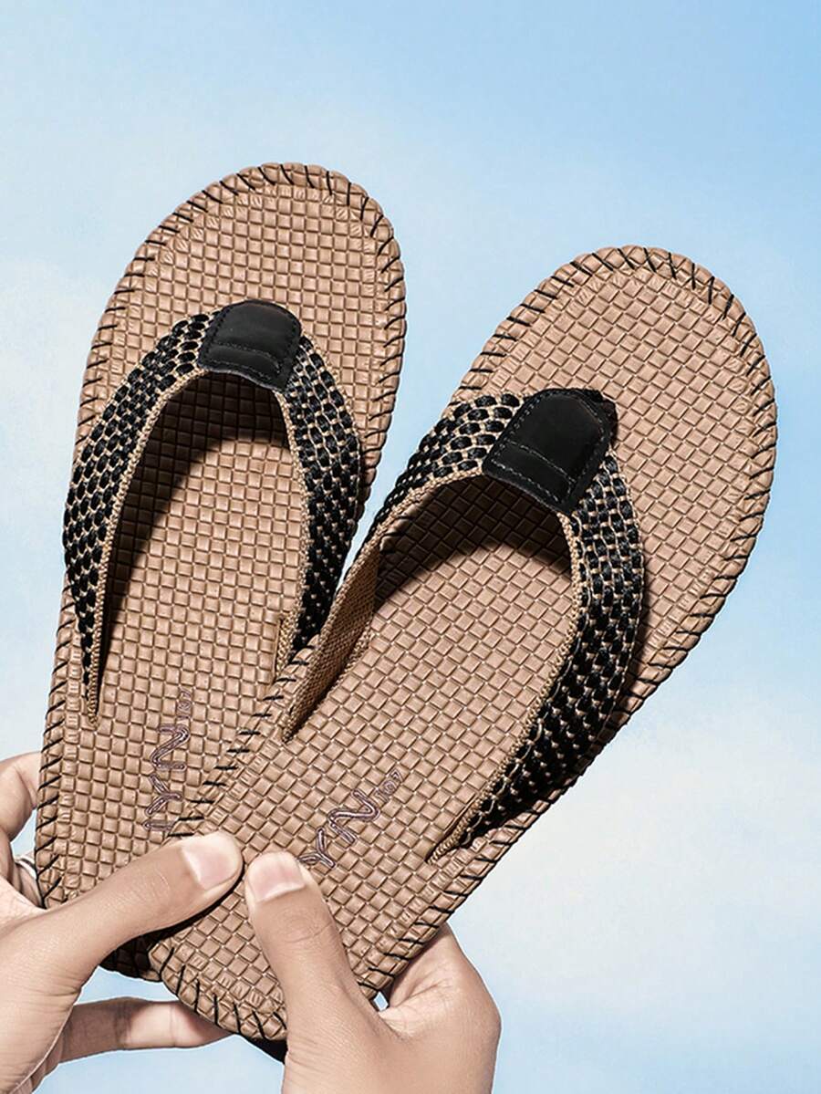 男士夏季拖鞋,休閒戶外海灘拖鞋,開放式鞋履,工作鞋,黑色 - 棕色 - 查看 1