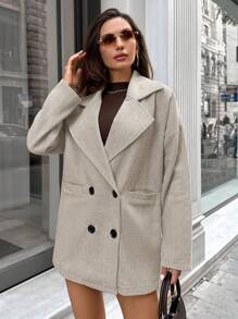 RueChic Women's Striped Notched Lapel Regular Fit Blazer - Beige - View 4