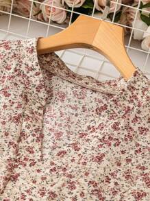 SHEIN LUNE Đầm cổ chữ V in hoa cỡ lớn thanh lịch cho mùa hè dành cho nữ - Bụi hồng - Xem 3