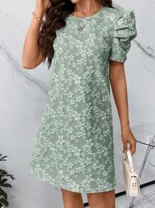 SHEIN Clasi Của phụ nữ Ống tay áo Hoa Dệt hoa Mùa Xuân Đầm - Màu xanh Bạc hà - Xem 1