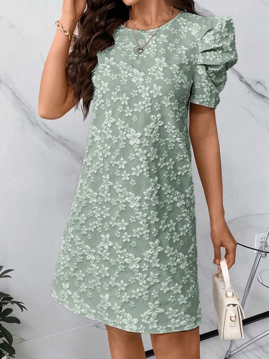 SHEIN Clasi Của phụ nữ Ống tay áo Hoa Dệt hoa Mùa Xuân Đầm - Màu xanh Bạc hà - Xem 1