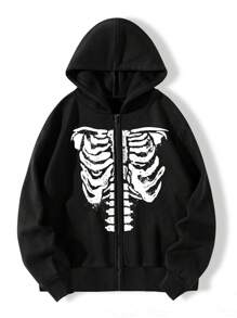 SHEIN Unity 女性休閒春季帶骷髏印花連帽衫