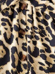 Baby Girl Summer Leopard Pattern Splice & Frilled Spaghetti Strap Dress - Yellow - View 6