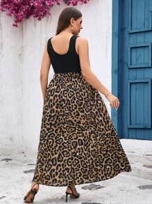 SHEIN Clasi Vestidos de verano para mujer de talla grande con estampado de leopardo y línea A sin mangas