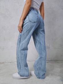 SHE(IN) BRASIL 高腰直筒牛仔褲 - 淺色水洗藍 - 查看 2