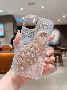 Rhinestone Peacock Decor Phone Case Compatible With iPhone15/15Plus/15Pro/15Promax