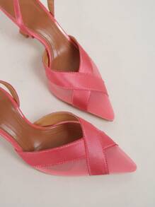 Women's Simple Nude See-Through Mesh Heels & Crossed Satin High Heels, Perfect For Summer Outdoor And Daily Wear - Dusty Pink - View 5