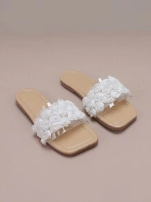 儿童时尚系带白色网眼花朵休闲凉鞋 - 白色 - 查看 3