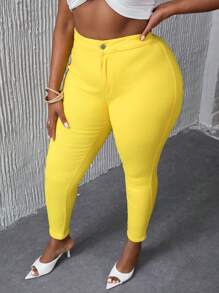 SHEIN Lady 大码纯色紧身牛仔裤