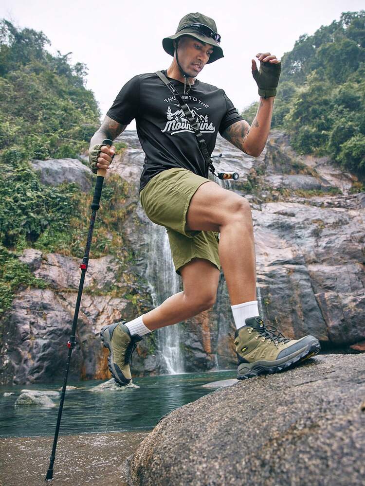 SHEIN In My Nature Nam Núi In Khẩu hiệu Ngoài trời Ngắn tay Áo thun - màu đen - Xem 5