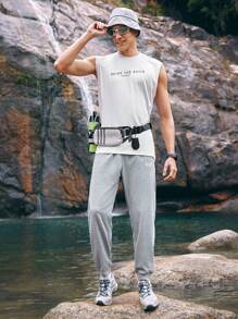 In My Nature Men's Spring Outdoor Joggers With Printed Letters, Elastic Waistband And Drawstring, Side Pockets And Elastic Cuffs