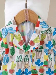 Baby Boy's Casual Cactus Print Short Sleeve Shirt With Button Front And Shorts Pajama Set - Multicolor - View 6