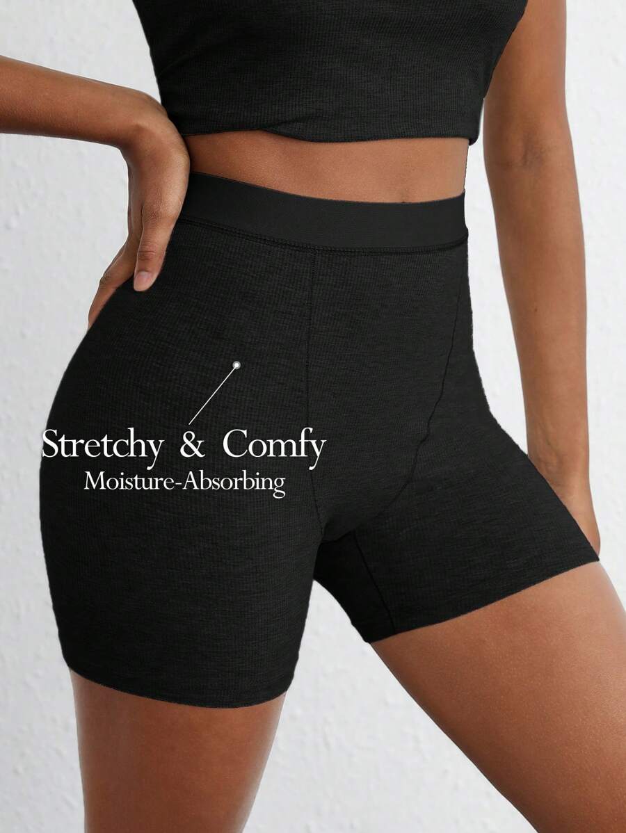 Ocili Leisure Stretchy & Comfy Ribbed High Waist Cycling Shorts Lounge Shorts - Black Sleep Shorts - Black - View 1