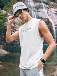 In My Nature Men Letter Print Summer Breathable Outdoor Tank Top - White - View 6