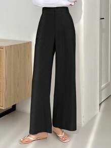 Dazy Designer Ladies' Business/Office Loose Fit Suit Pants Linen - Black - View 4