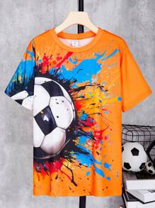 SHEIN Tween Boy's Summer Ink Splash Soccer Print T-Shirt - Multicolor - View 6