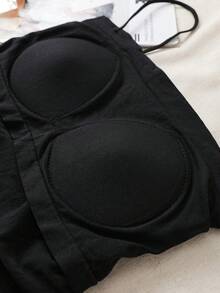 SHEIN Essnce Của phụ nữ Mùa xuân/Mùa hè Màu thuần Xếp li Đệm Áo ba lỗ Với Dây đeo vai có thể điều chỉnh - màu đen - Xem 5