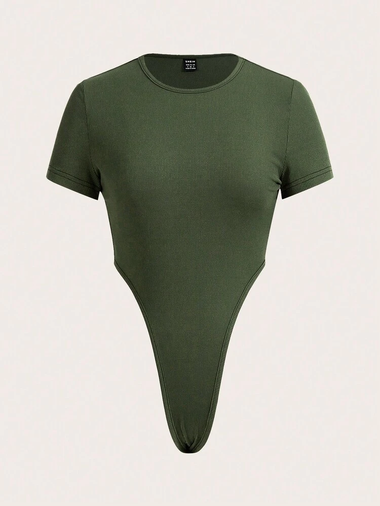 Casual Green Halter Neck Bodysuit With Cut-Out Waist Design For Women - H