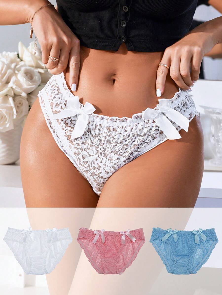Shein Underwear&Sleepwear Basics Calzoncillos triangulares decorados con encaje y lazo de unicolor