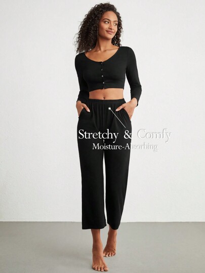 Ocili Conjunto De Ropa Informal Para El Hogar De Color Liso Para Mujer