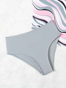 SHEIN Swim 女性彩色拼接背心束帶比基尼上衣,隨機印花 - 彩色 - 查看 4