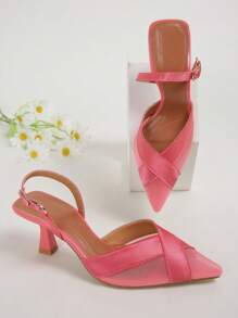 Women's Simple Nude See-Through Mesh Heels & Crossed Satin High Heels, Perfect For Summer Outdoor And Daily Wear - Dusty Pink - View 2
