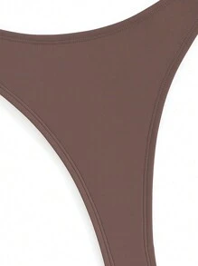 Swim Basics Bottom de bikini de tanga de unicolor para mujer para playa veraniega - Marrón - Ver 4