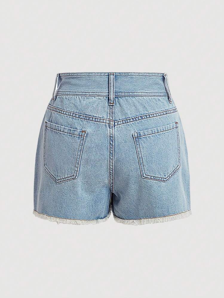 Women's Patchwork Frayed Denim Shorts