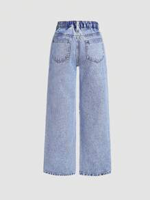 SHEIN Girlism Jeans anchos rasgados lavados para la playa de primavera / verano Y2K para niña preadolescente, ropa de verano para niñas, conjunto para conciertos